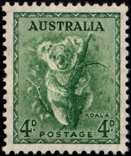 Australia-1938-Koala-4-pence-green-C-of-A-P13-5x14-Animal