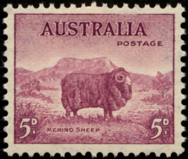 Australia-1938-Merino-Ram-5-pence-purple-C-of-A-P14x13-5-Animal