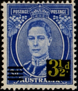 Australia-1941-Surcharges-3-5-on-3-pence-bright-blue-III-C-of-A-P15x14-King-George-VI