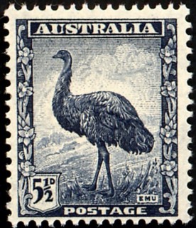 Australia-1942-King-George-VI-airmail-definitives-5-5-pence-slate-blue-C-of-A-P15x14-Emu-Dromicelus-novaehollandiae