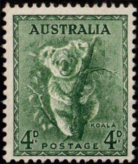 Australia-1942-Koala-4-pence-green-C-of-A-P15x14-Animal