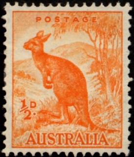 Australia-1942-Wallaroo-0-5-pence-orange-C-of-A-P14-75x14-Animal