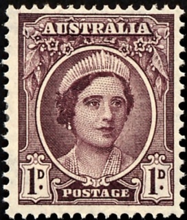 Australia-1943-King-George-VI-airmail-definitives-1-pence-brown-purple-C-of-A-P15x14-Queen-Elizabeth