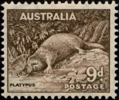 Australia-1943-Platypus-9-pence-chocolate-C-of-A-P14x15-Animal