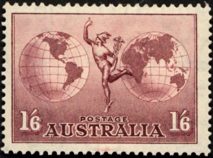 Australia-1948-Hermes-1-5-shilling-dull-purple-C-of-A-P13-5x14-Globe