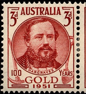 Australia-1951-Centenary-of-Gold-Discovery-3-pence-maroon-P15X14-Portrait