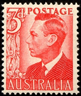 Australia-1951-King-George-VI-3-pence-scarlet-C-of-A-P15X14-Royalty