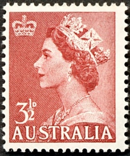 Australia-1953-Queen-Elizabeth-II-3-5-pence-brown-red-C-of-A-P14-85-x-14-12-Portrait