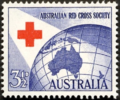 Australia-1954-Fortieth-Anniversary-of-Australian-Red-Cross-Society-3-5-pence-ultramarine-scarlet-P14-78-x-14-4-Globe