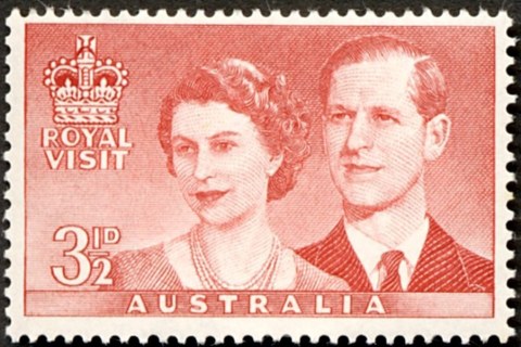 Australia-1954-Royal-Visit-3-5-pence-scarlet-P14-38-x-14-04-Portraits