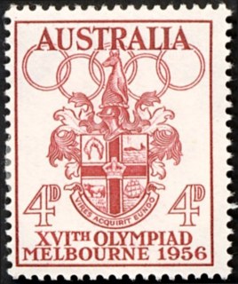 Australia-1956-Olympic-Games-Melbourne-4-pence-carmine-red-P14-50-Arms-of-Melbourne