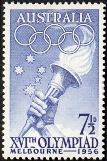 Australia-1956-Olympic-Games-Melbourne-7-5-pence-deep-bright-blue-P14x14-5-Olympic-torch-and-rings-SG291