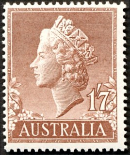 Australia-1957-Queen-Elizabeth-II-19-pence-red-brown-P14-42-x-14-78-Royalty