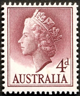 Australia-1957-Queen-Elizabeth-II-4-pence-lake-P15x14-Royalty