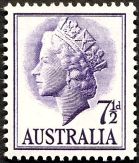 Australia-1957-Queen-Elizabeth-II-7-5-pence-violet-P15x14-Royalty