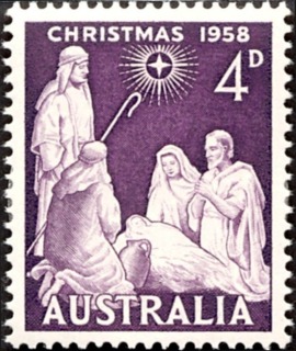 Australia-1958-Christmas-4-pence-deep-violet-P14-5x15-The-Nativity