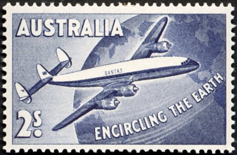 Australia-1958-Inauguration-of-Australia-Round-the-World-Air-Service-2-shilling-deep-blue-P14-5x14-Globe