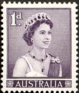 Australia-1959-Queen-Elizabeth-II-1-pence-deep-slate-purple-P15x14-Queen-Elizabeth-II