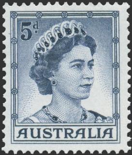 Australia-1959-Queen-Elizabeth-II-5-pence-deep-blue-A-or-B-P15x14-Queen-Elizabeth-II