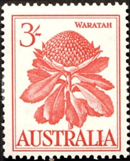 Australia-1959-Waratah-3-shilling-scarlet-P14-50-Flower