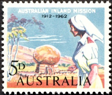 Australia-1962-Australian-Inland-Mission-50th-Anniversary-5-pence-Multi-P13-50-Woman