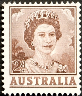 Australia-1962-Queen-Elizabeth-II-2-pence-brown-P15x14-Queen-Elizabeth-II