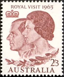 Australia-1963-Royal-Visit-27-pence-brown-lake-P14-50-Queen-Elizabeth-II