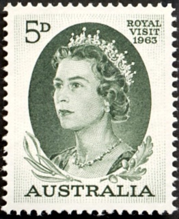 Australia-1963-Royal-Visit-5-pence-deep-green-P14-50-Queen-Elizabeth-II