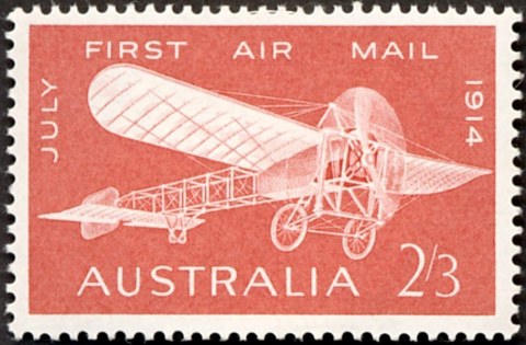 Australia-1964-First-Australian-Airmail-Flight-50-years-27-pence-scarlet-P14-5x14-Aircraft-Bleriot-pilot-M-Guillaux-SG371