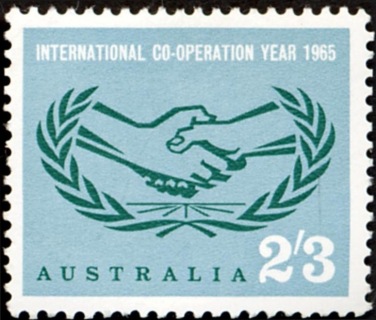 Australia-1965-International-Cooperation-Year-27-pence-emerald-light-blue-P13-50-I-C-Y-emblem