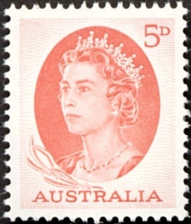 Australia-1965-Queen-Elizabeth-II-5-pence-red-P15x14-Queen-Elizabeth-II