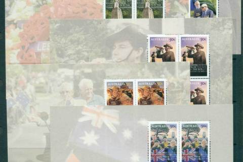 Australia-2008-ANZACS-5x-Booklet-Panes-ex-Prestige-Booklet-PB-MUH-lot34170