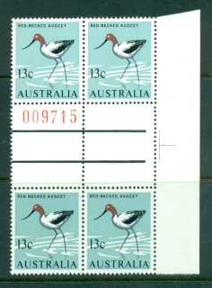 Australia-1966-68-13c-Red-Necked-Avocet-Sheet-Gutter-Blk-4-folded-MUH-Lot29648