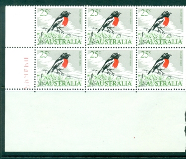 Australia-1966-68-25c-Scarlet-Robin-Sheet-Blk-6-MUH-Lot29627