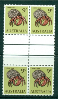 Australia-1966-70-9c-Hermit-Crab-Gutter-Blk4-MUH-Lot29672