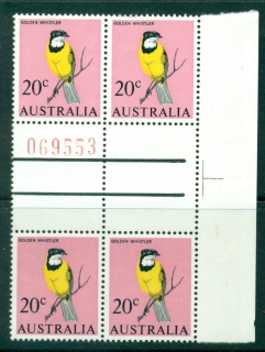 Australia-1966-86-20c-Golden-Whistler-Sheet-Gutter-Blk-4-MUH-Lot29640