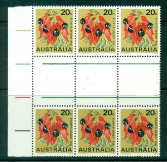 Australia-1968-71-20c-Sturts-Desert-Pea-Autotron-Gutter-Blk-6-MUH-Lot29694