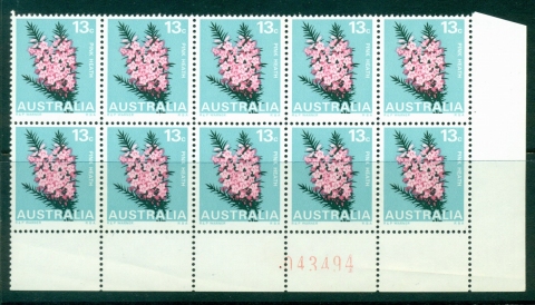 Australia-1968-74-13c-Pink-Heath-Sheet-Blk-10-MUH-Lot29699