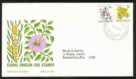 Australia-1970-4c-5c-Floral-Coil-FDC-Lot13400