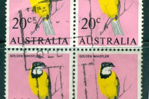 Australia-1966-71-20c-Golden-Whistler-Blk-4-FU-lot34388