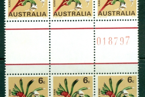 Australia-1968-70-6c-Kangaroo-Paw-Sheet-Gutter-Blk-6-MUH-Lot29701