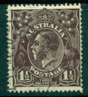 Australia-KGV-Head-1½d-Black-Brown-Large-Multi-Wmk-FU-Lot24923