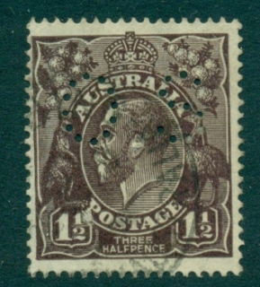 Australia-KGV-Head-1½d-Black-Brown-Single-Wmk-Perf-OS-FU-lot21921