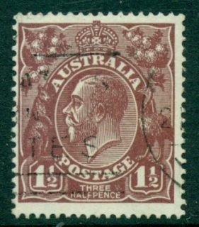 Australia-KGV-Head-1½d-Brown-Single-Wmk-FU-lot21824