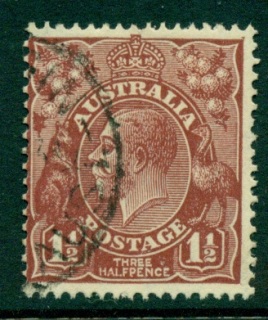 Australia-KGV-Head-1½d-Red-Brown-C-of-A-Wmk-FU-lot25103