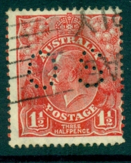 Australia-KGV-Head-1½d-Red-Small-Multi-Wmk-Perf-135x12-jpg-5-Perf-OS-FU-lot21929