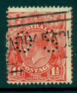 Australia-KGV-Head-1½d-Red-Small-Multi-Wmk-Perf-135x12-jpg-5-Perf-OS-FU-lot21930