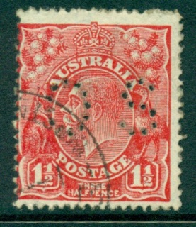 Australia-KGV-Head-1½d-Red-Small-Multi-Wmk-Perf-135x12-jpg-5-Perf-OS-FU-lot25018