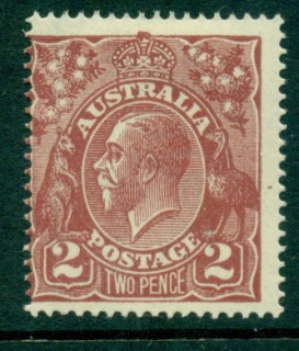 Australia-KGV-Head-2d-Red-Brown-Single-Wmk-MLH-lot24959