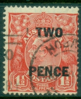 Australia-KGV-Head-2d-on-1½d-Red-Small-Multi-Wmk-Opt-Perf-13-5x12-5-Perfin-T